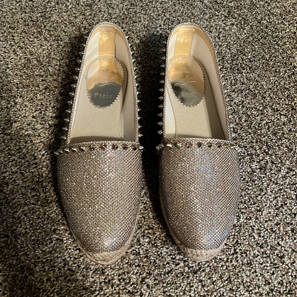 Christian Louboutin Shoes - Christian Louboutin Gold Lurex Fabric Spiked Espadrille Flats Size 39